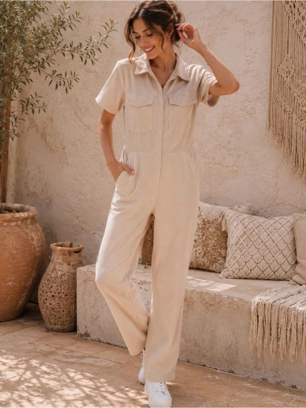 Le Lis Corduroy Pocket Short-Sleeve Utility Jumpsuit